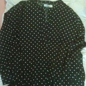 Time and Tru Black polkadot long sleeve blouse